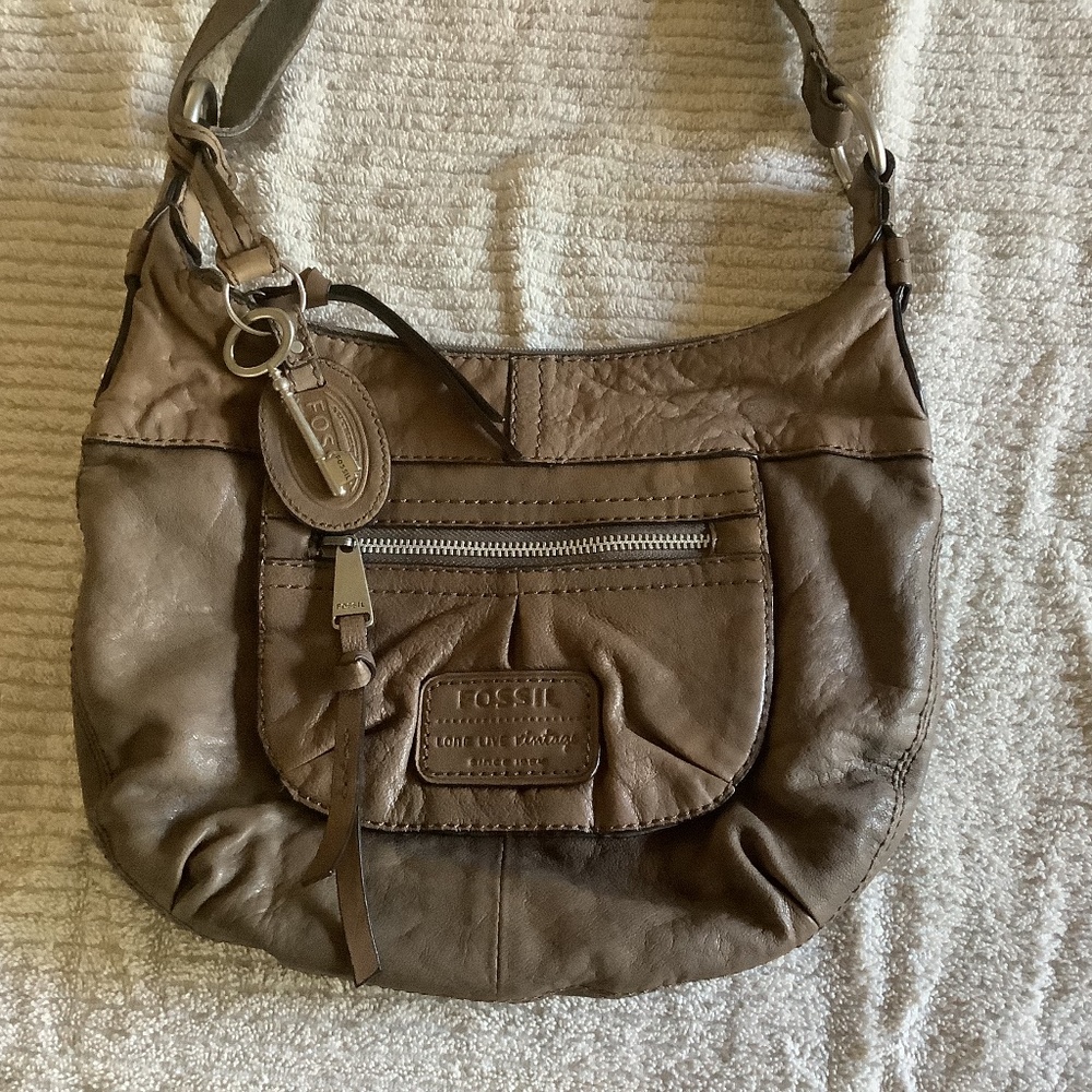 Taupe Leather Fossil Crossbody Bag